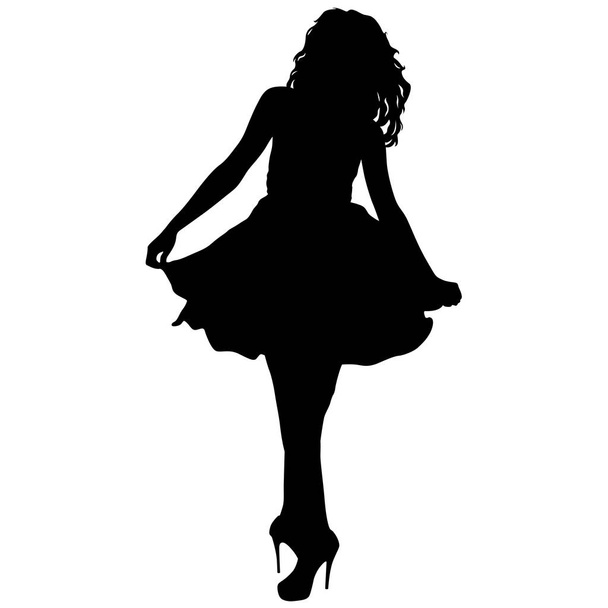 Zwart silhouet van een mooi meisje op een witte achtergrond - Vector, afbeelding