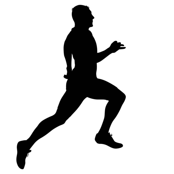 preto silhuetas corredores sprint homens no branco fundo - Vetor, Imagem