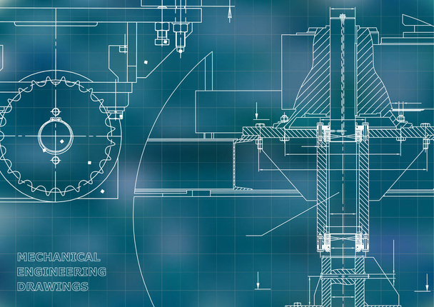 Blueprints. Engineering backgrounds. Mechanical engineering drawings. Cover. Banner. Technical Design. Blue. Grid - Vector, Image