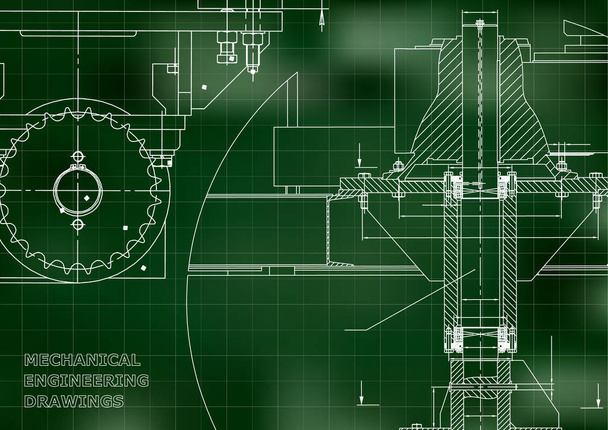 Σχεδιαγράμματα. Μηχανική υπόβαθρα. Σχέδια του μηχανολόγου μηχανικού. Κάλυμμα. Πανό. Τεχνικό σχεδιασμό. Πράσινο. Πλέγμα - Διάνυσμα, εικόνα