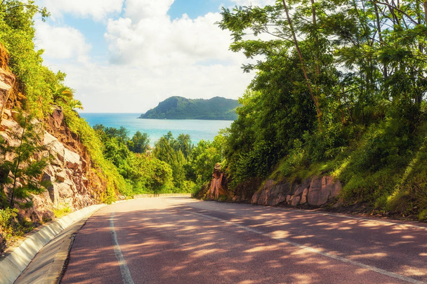 Lege tropische weg die leidt naar de ocean's strand in Mahe island, Sey - Foto, afbeelding