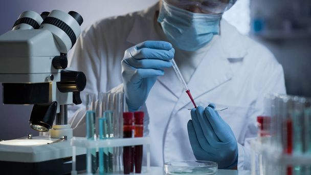 Researcher conducting blood test at modern medical laboratory, health care - Foto, Imagem