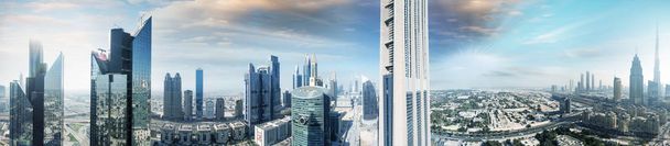Hava panoramik şehir şehir manzarası gün batımında, Dubai. - Fotoğraf, Görsel