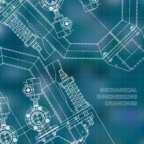 Mechanical engineering the drawing. Technical illustrations. The drawing for technical design. Cover. Blue. Grid - Vector, Image