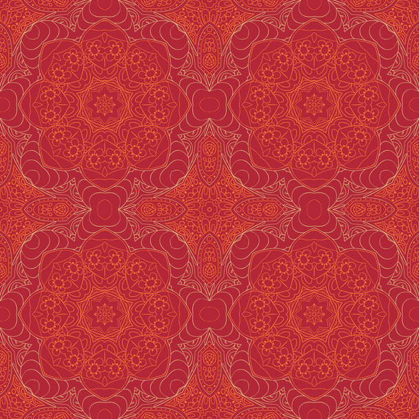 Seamless Mandala. Zentangl. Seamless ornament for creativity. Oriental motifs. Relax, meditation. Flower. Orange - Vector, Imagen