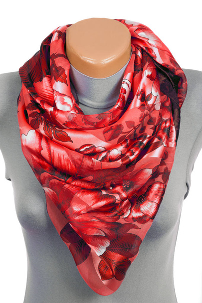 Red scarf on mannequin isolated on white background. - Photo, Image