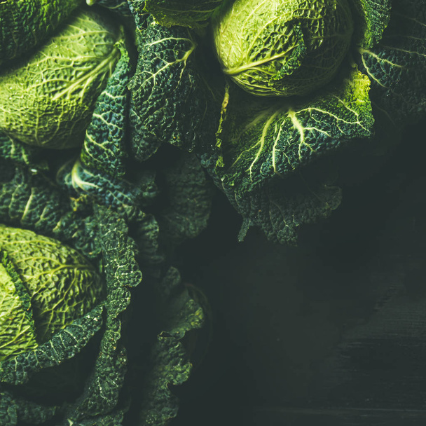 Raw fresh uncooked green cabbage - Foto, Imagen