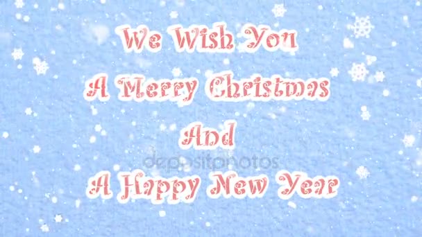 Wij wensen u een vrolijk kerstfeest en een gelukkig Nieuwjaar-tekst met het effect van sneeuw vallen op de achtergrond - Video