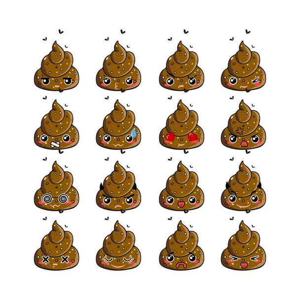 Kawaii vector poop emoticons set. - Vector, Image