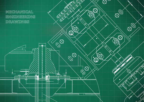 Blueprints. Mechanical construction. Technical Design. Engineering Cover. Banner. Light green. Grid - Vector, Image