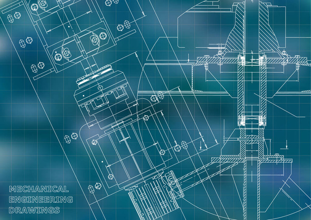 Blueprints. Mechanical engineering drawings. Technical Design. Cover. Banner. Blue. Grid - Vector, Image