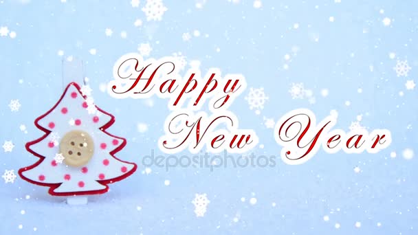 bleu heureux nouveau texte de l'année, arbre de Noël décoratif rouge et blanc et l'effet de la chute de neige
 - Séquence, vidéo