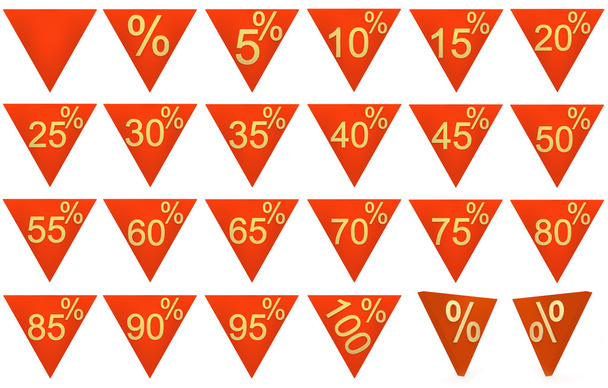 σύνολο 3d τετηγμένα αντικείμενα κόκκινα σύμβολα του τριγώνου με χρυσό sig - Φωτογραφία, εικόνα