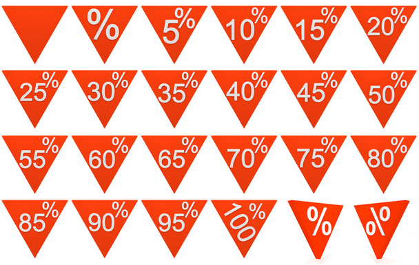 Conjunto de objetos 3D renderizados símbolos rojos del triángulo con blanco si
 - Foto, Imagen