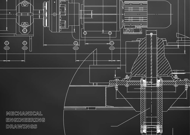 Engineering achtergronden. Tekeningen van de installatie-en machinebouw. Technisch ontwerp. Blauwdrukken. Zwart - Vector, afbeelding
