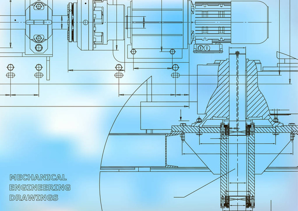 Engineering achtergronden. Tekeningen van de installatie-en machinebouw. Technisch ontwerp. Blauwdrukken. Blauw - Vector, afbeelding