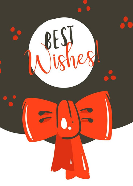 Hand drawn vector abstract Merry Christmas and Happy New Year 2018 time cartoon illustrations greeting card template with mistletoe wreath and red bow isolated on white background - ベクター画像