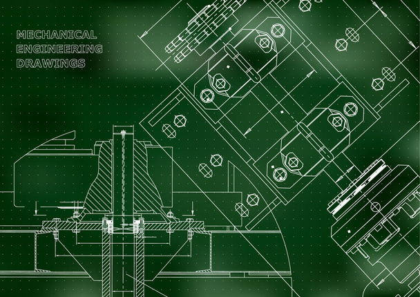 Blueprints. Mechanical construction. Technical Design. Engineering Cover. Banner. Green. Points - Vector, Image