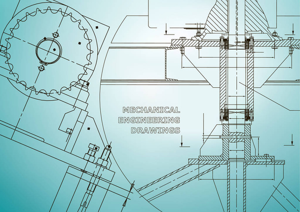Blueprints. Mechanical construction. Technical Design. Engineering illustrations. Banner. Light blue - Vector, Image