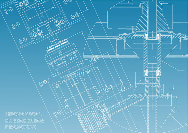 Blueprints. Mechanical engineering drawings. Technical Design. Cover. Banner. Blue and White - Vector, Image