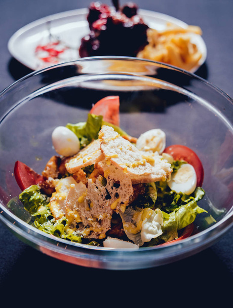 Leaf vegetable salad with olives and cheese feta - 写真・画像