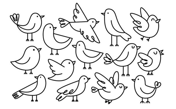 niedlichen Cartoon Vögel isoliert auf weißem Hintergrund - Vektor, Bild