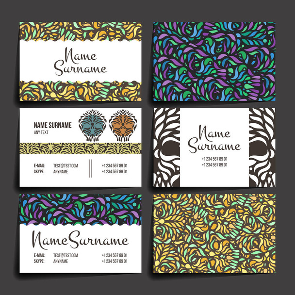 Set of vector design templates. Business card with floral circle ornament. - Vector, Image