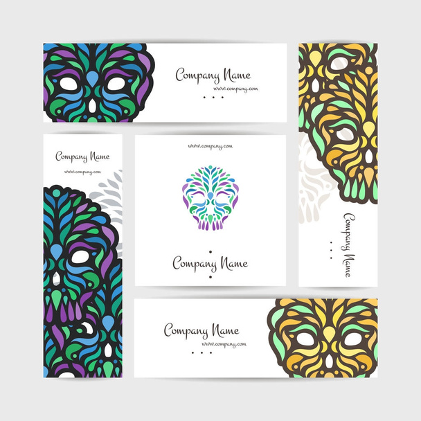 Set of vector design templates. Business card with floral ornament. - Vector, Image