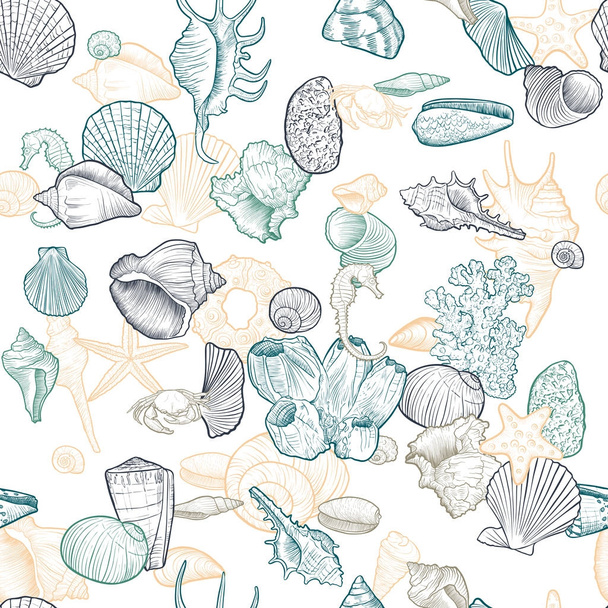 vector seamless pattern with seashells - Vektori, kuva