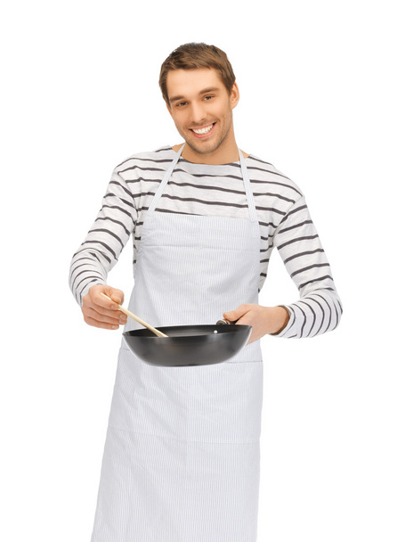 Handsome man with pan and spoon - Foto, Imagem