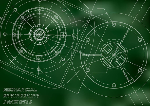 Mechanical engineering drawings. Vector background. Green - Vector, Image