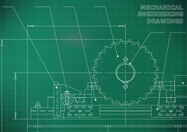 Mechanical engineering drawings. Vector Drawing. Light green. Grid - Vector, Image