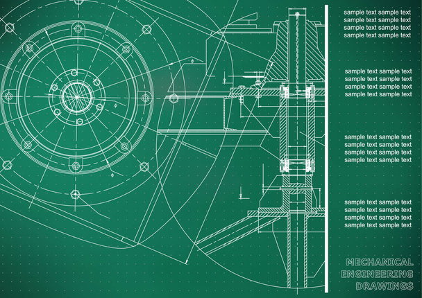 Mechanical engineering drawings. Vector engineering drawing. Light green. Points - Vector, Image