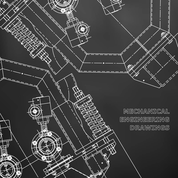 機械工学図面。テクニカル イラスト。技術的な設計の図面。カバーしてください。ブラック - ベクター画像