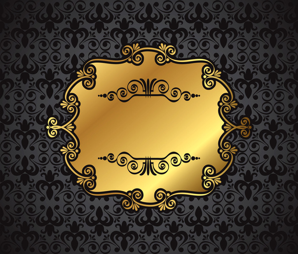 Royal gold Picture frame on the dark wallpaper - Вектор, зображення