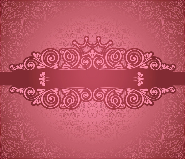 Vintage pink frame on damask background - Vector, Imagen