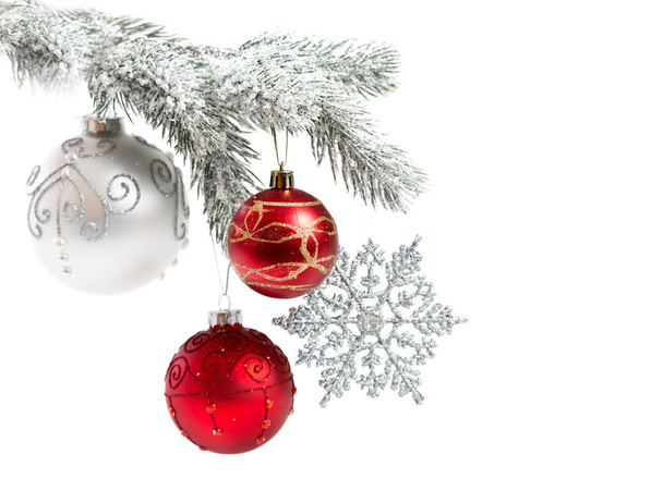 Christmas balls ornaments on white background - Fotoğraf, Görsel