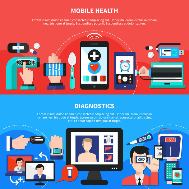 Digitale gezondheid Gadgets platte Banners - Vector, afbeelding
