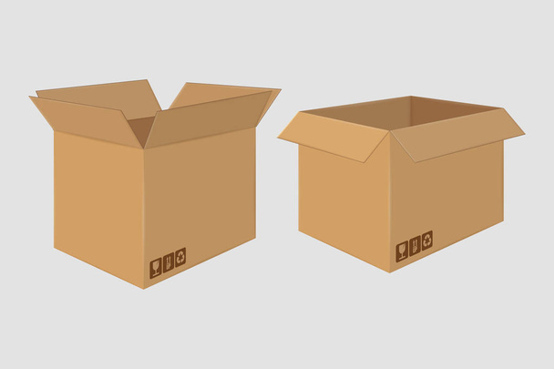 Caja abierta de cartón. Vista lateral. Diseño del paquete
 - Vector, Imagen
