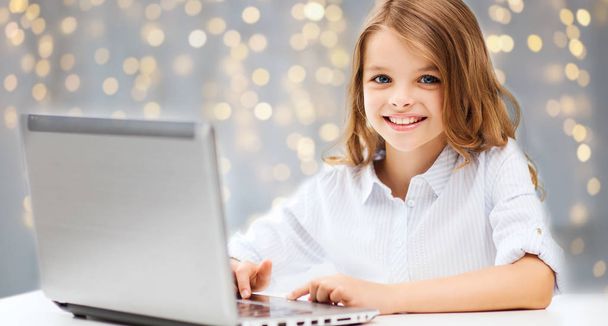 girl with laptop pc computer - Фото, изображение