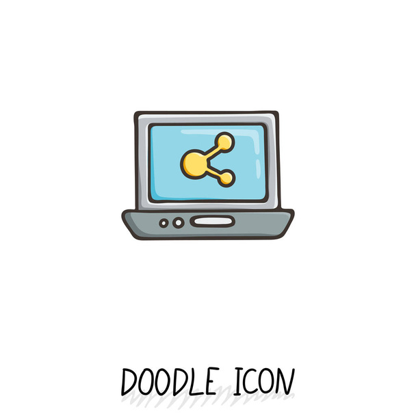 Doodle Laptop Icon illustration. Netbook, ultrabook. - Vector, Image
