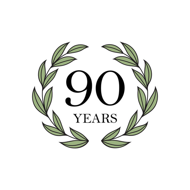 90th anniversary with floral laurel wreath - Vector, Image