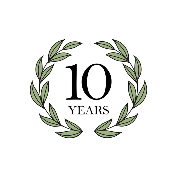 10th anniversary with floral laurel wreath - Vector, Image