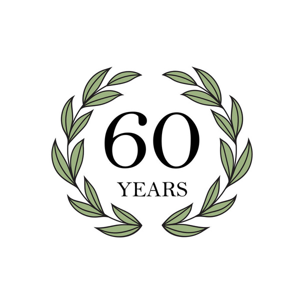 60th anniversary with floral laurel wreath - Vector, Image