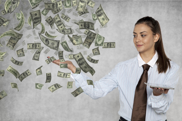 businesswoman shows how easy it is to get rich online - Fotó, kép