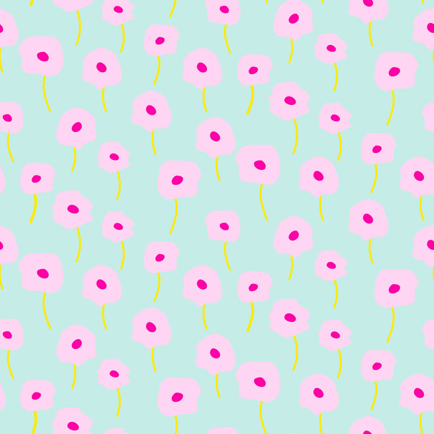 Tender blue pink poppy light color seamless simple pattern. - Vector, Imagen