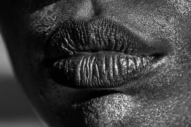sexy golden metallized female lips - Fotó, kép