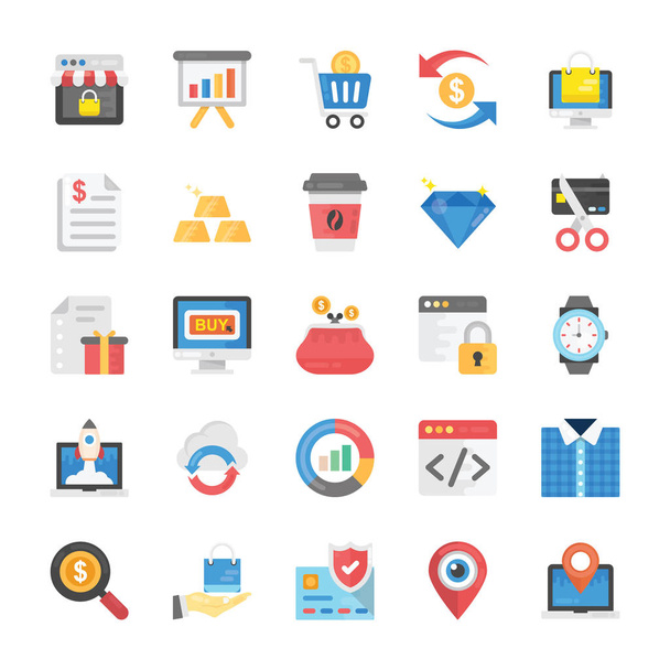 Packung von Shopping und E-Commerce flache Symbole - Vektor, Bild
