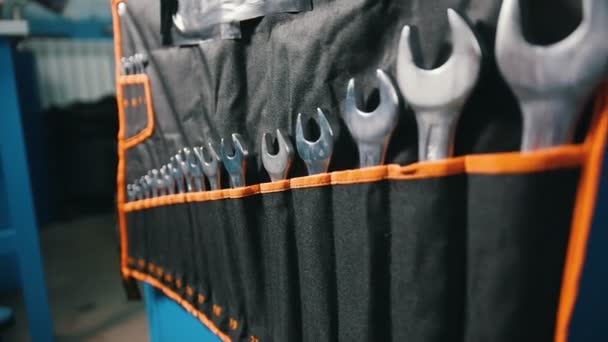 Wrench set in storage pockets - Footage, Video