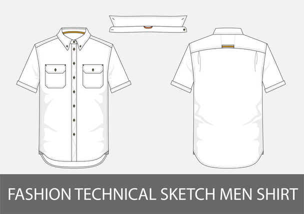 Mode technische sketch heren shirt met korte mouwen en patch zakken in vector. - Vector, afbeelding